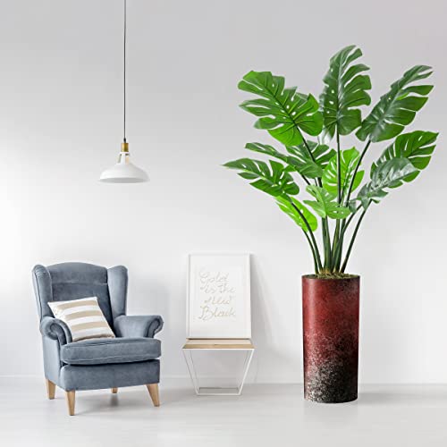 Artificial Tree In Modern Planter, Fake Monstera Silk Tree For Indoor And Outdoor Home Decoration - 65" Overall Tall (Plant Pot Plus Tree) #TOP1