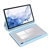 SSS·GRGB Case for 11 Inch Samsung Galaxy Tab S8 2022/Tab S7 2020(SM-X700/X706/T870/T875/T878) with S Pen Holder, PC Transparently Back,Tri-Fold Folio Stand Protective Cover, Auto Wake/Sleep,Light Blue