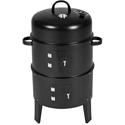 Image of 3-in-1 Barrel BBQ Charcoal Grill with Metal Skewers | Anti-Rust, Scratch & Deformation Resistant | Tandoor Grill for Home & Outdoor Parties (Black)