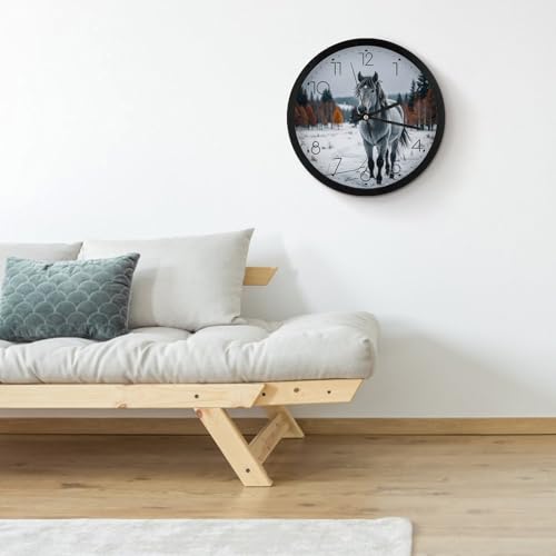 Horloge murale pour salon et chambre décor d'hiver avec cheval