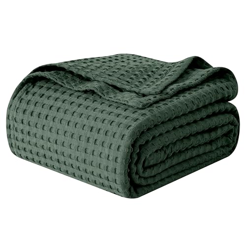Elegant Comfort Premium 100% Cotton Waffle Blanket - Lightweight Breathable Waffle Weave Bed Blanket - Soft and Warm All Season Blanket for Couch, Sofa and Bed, Full Size 88x88 Inches, Hunter Green