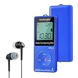 COVVY Am/FM Sport Mini Radio Pantalla LCD Estéreo Radio de búsqueda Completamente automática Podómetro Incorporado para Correr Caminar Trotar (Blue)