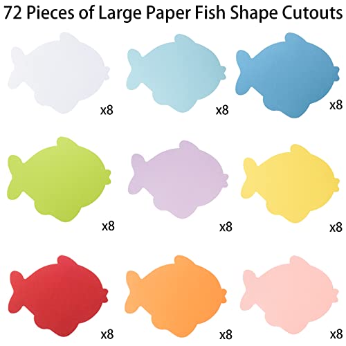 72 peças de recortes de peixe grandes, formas de peixe, cores sortidas, recortes de peixes do oceano