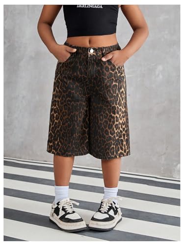 Milumia Girl's Y2k Leopard Print Jeans Straight Wide Leg Denim Cropped Pants with Pockets3