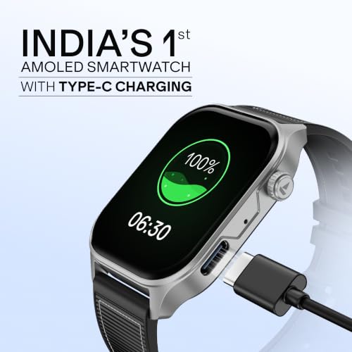 Image of boAt Ultima Vogue 2, India's First AMOLED Type-C Smartwatch, 1.96 inch AMOLED Display, 1000 nits Brightness, Metal Body w /Premium Straps, 10-Days Battery Life, Smartwatch for Men & Women (Active Black)