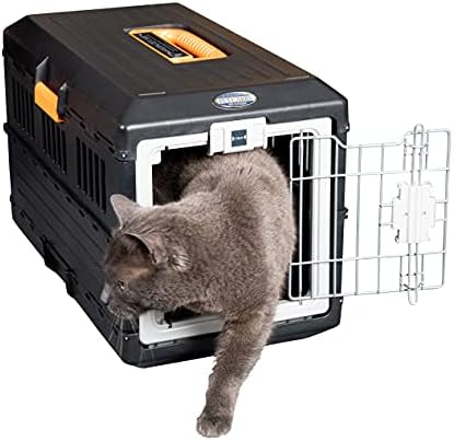 Iris Ohyama, Foldable pet carrier / transport box, 2 openings (front & back), handle, well ventilated, for cat & dog max 12 kg - Pet Carry FC-550 - Black