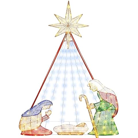 6ft Outdoor Pre-lit Nativity Set - Lighted Christmas Scene with 240 UL Lights - Weather-Resistant and Quick Assembly Cover