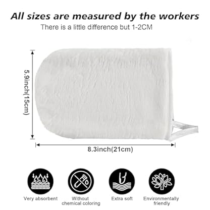 PHOGARY 8 Stück Mikrofaser-Waschhandschuhe, Flanell, weicher Waschhandschuh, Bad-Spa-Tuch, Wiederverwendbare Make-up-Entferner, Handschuhe, europäischer Stil, Waschlappen, 15 x 21 cm (Weiß) – Bild 3