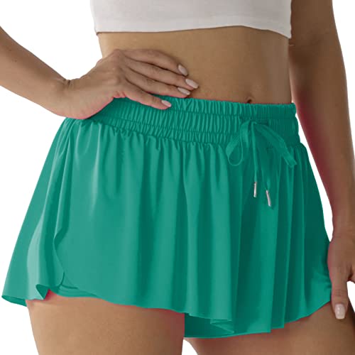 Flowy Athletic Shorts for Women Running Tennis Butterfly Shorts Girls 2-in-1 Double Layer Quick-Drying Comfy Shorts XX-Small Carbon Black