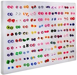 Be4Ever 100 Pairs Soft Pottery Hypoallergenic Mixed Colors Soft Pottery Cute Animals ,Flower and Fruit Studs Earrings Set for Girls, Kids