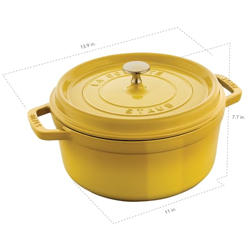Image of Staub Cast Iron Round Cocotte, Dutch Oven, 7-quart, serves 7-8, Made in France, Citron