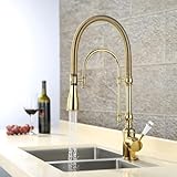 KunMai Kitchen Faucet with Pull Down Sprayer Gold Kitchen Sink Faucet Commercial High Arc Dual-Mode Kitchen Faucets