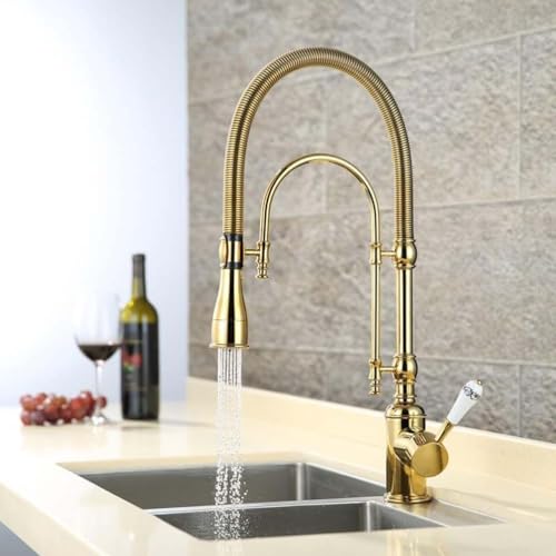 KunMai Kitchen Faucet with Pull Down Sprayer Gold Kitchen Sink Faucet Commercial High Arc Dual-Mode Kitchen Faucets