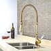 Kunmai High Arc Swirling Dual-Mode Pull-Down Kitchen Faucet with Porcelain Handle (Gold)