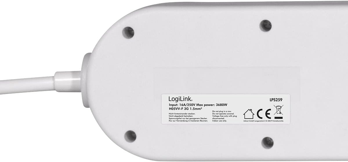 LogiLink Power Extension 1.5 M 6 Ac Outlet(S) Indoor White, W128288984 (Outlet(S) Indoor White)