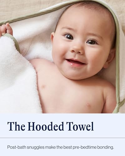Image of Lalo The Hooded Towel - 100% Organic Cotton, Soft on Sensitive Skin, Cozy & Absorbent, Machine Washable Baby Hooded Bath Towel - Sage
