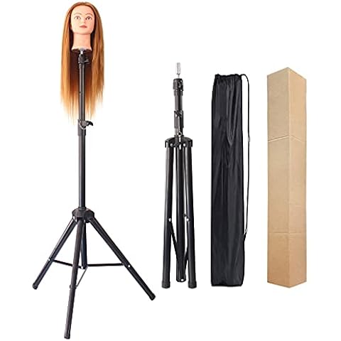 Wig Stand Tripod Mannequin Head Stand Heavy Duty Metal Adjustable Wig Head Stand for Canvas Block Head Styling Making Wigs Displaying Cosmetology Hairdressing Training Manikin Head with Carry Bag Cover