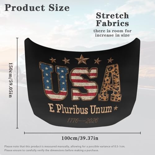 Image of 250th Anniversary USA Flag Leopard Print Car Hood Cover Super Weather-Resistant Dustproof Car Hood Protector Auto Decoration, Automotive Bonnet Banner Suitable for SUV Van Pickup