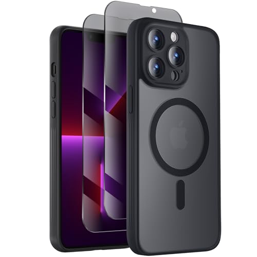 Symcele Designed for iPhone 13 Pro Max Case Compatible with MagSafe with Privacy Screen Protectors X2 [Camera Protection] [15FT Military Drop Protection] Shockproof Phone Case 6.7 Black