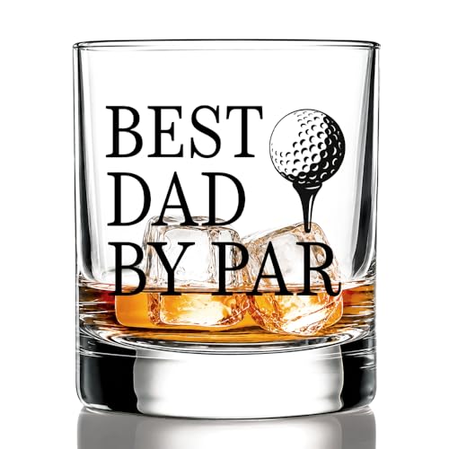 JQYCJTR Best Dad By Par Whiskey Glass, Funny Golfer Whiskey Glass for Men, Funny Golf Gifts for Men Golfer, Anniversary Father's Day Birthday Retirement Gift for Dad Grandpa Golf Players Friends