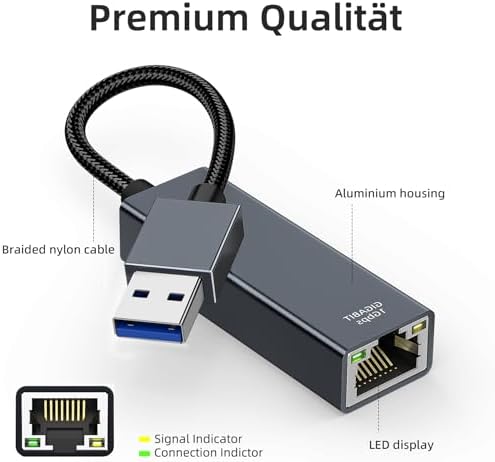 Adapter USB na Ethernet, adapter USB 3.0 na LAN 1000 Mbps, USB RJ45, adapter sieciowy z aluminium i nylonu, kompatybilny z laptopami, MacBook, Surface Book, PC z systemem Windows 11/10/8/7, XP, Linux