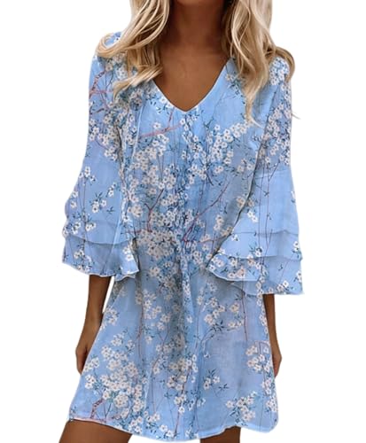 Robe bohème courte fleurie à manches cloche pour femme