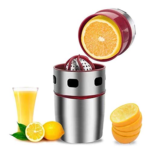 WEQUALITY Portable Orange Juicer，Manual Citrus＆Fruit Extractor， Stainless Steel Squeezer with a Built-in Juice Container，Anti-skid Design，Ideal for Citrus，Apples，Pineapples or Even Vegetables