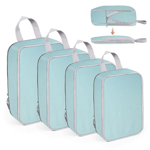 WUFANC Bolsas Organizadoras de Maleta, Packing Cubes de Compresión Set de 4, para Guardar Ropa Mientras Viaja y en Casa, Ahorrador de Espacio