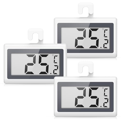 KeeKit Refrigerator Thermometer, Digital Fridge Thermometer with LCD Display, Freezer Temperature Gauge with ℃/℉ Switch, Frost Reminder for Home, Office, Kitchen & Restaurants - 3 Pack