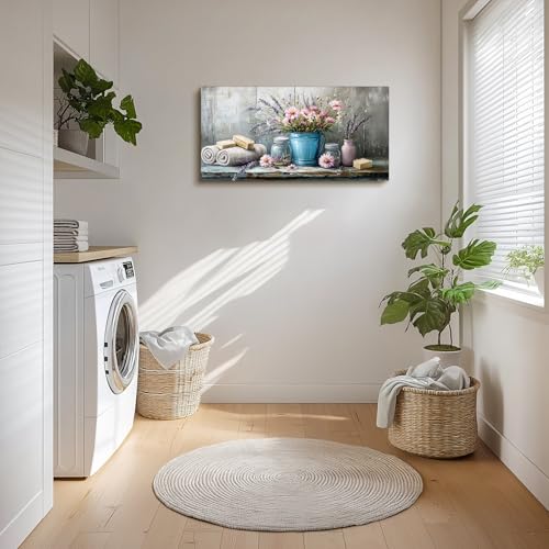 SERIMINO Still Life Flower Wall Art, Vintage Bathroom Large Wall Decor, Rustic Aesthetic Kitchen Pictures, Cottagecore Decorations for Bedroom Dining Room Laundry Room Canvas Art Prints 20"X40"
