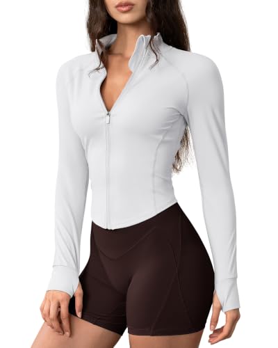 Image of GYM RAINBOW Womens Snatched Workout Jackets Lightweight Zip Up Slim Fit Gym Track Athletic Jackets with Thumb Holes