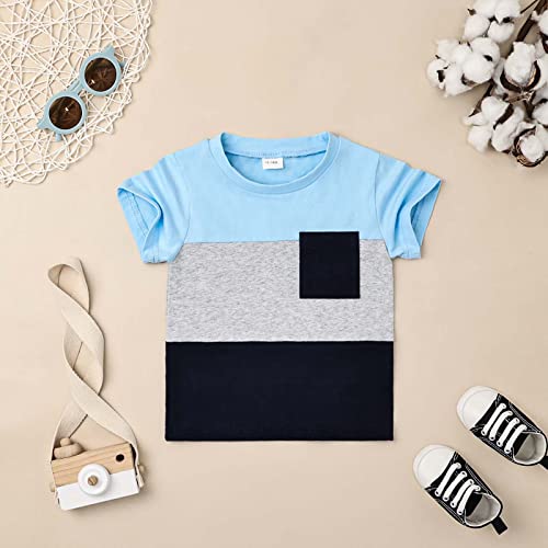 Domoabei 18-24 Month Baby Boy Clothes Toddler Boy Summer Outfits Short Sleeve Patchwork T-Shirt Pocket Pant Boy Clothes Set Summer Clothes Boys Set Dark Blue 18-24 Months #TOP3