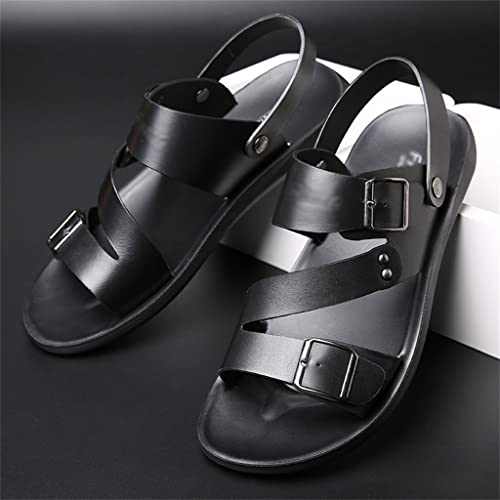 Men's Sandals Solid Color PU Leather Shoes Casual Comfortable Toe Sandals Soft Beach Footwear Male Shoes(39)3