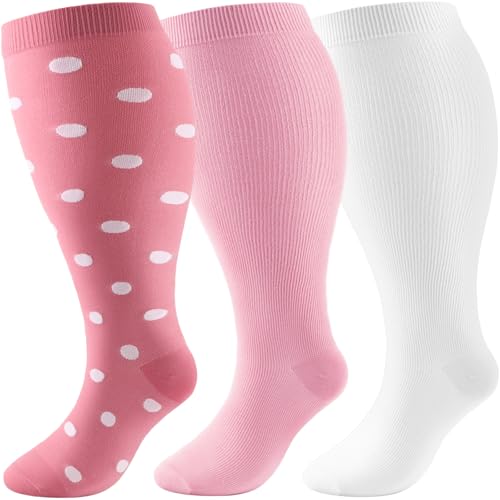 DRESHOW Plus Size Compression Socks for Women Men Wide Calf Extra 20-30mmHg Knee High Socks Support for Circulation