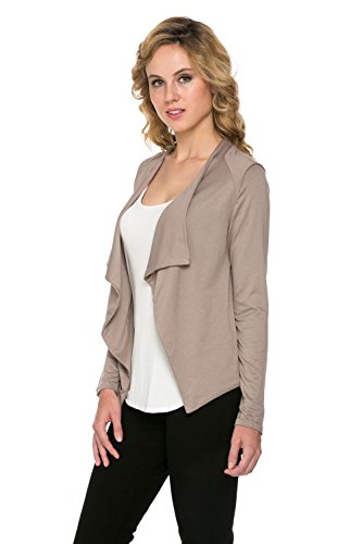 Laclef Women's Soft Jersey Open Front Waterfall Blazer Cardigan Jacket (Small, Mocha) #TOP3