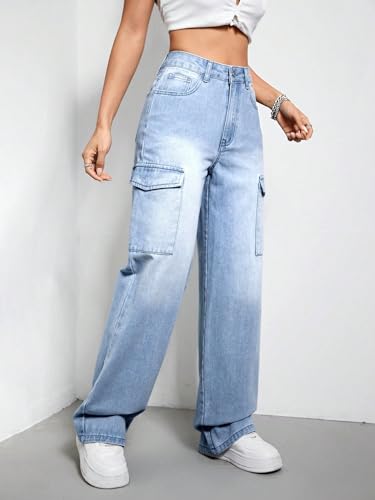 Image of KOTTY Women's Solid High Rise Relaxed Fit Cargo Jeans