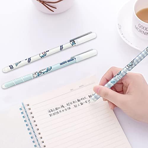 34 Pcs Friction pens Set 12 Blue 0.5mm Erasable Gel Pens and 20 Black Ballpen Refills with 2 erasers,Rub Out Pens Gel Ink Ballpoint Pen for Student Stationery Office Supplies