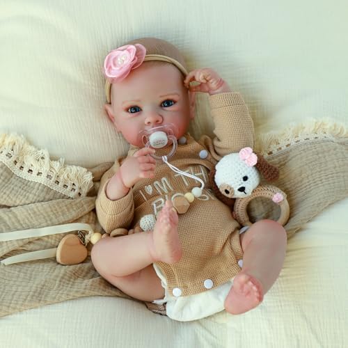 KSBD Realistic Reborn Baby Dolls - 20 Inch Cute Real Life Baby Girl Doll, Lifelike Newborn with Full Vinyl Body,Real Baby Dolls with Accessories for 3+ Years Old Kids Gifts