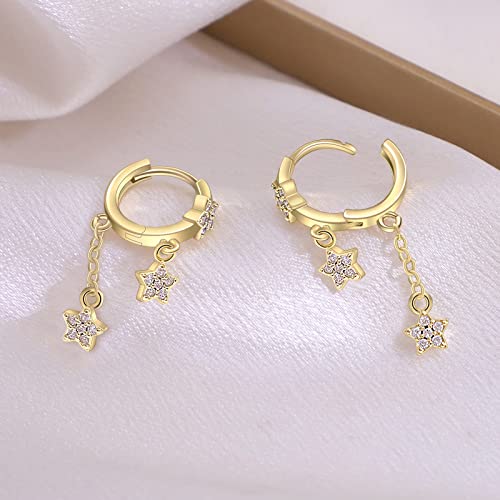 Dainty Huggie Hoop Earrings For Girls 18K Gold Plated Brass Cute Star Earrings Small Dangle Hoop Huggie Earrings Minimalist Hypoallergenic Jewelry Gifts For Women Girls Kids #TOP1