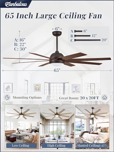 Fanbulous 65 Inch Ceiling Fans with Lights and Remote, Walnut Indoor/Outdoor Ceiling Fan with Quiet Reversible DC Motor, 6 Speeds, 3CCT, 8 Blades Large Ceiling Fan for Living Room Bedroom Patio thumbnail 7