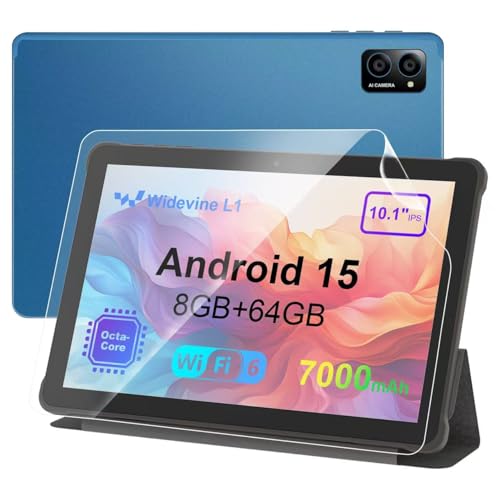 10 inch Android Tablet: Octa-Core, 7000mAh, with Stand Case, IPS HD Display, Wi-Fi 6, OTG, Metal Body – Fast & Portable Tablet for Work & Entertainment, 2-Year Protection, 8GB RAM 64GB, Android 15