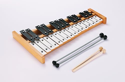 Eco Joy 27-Note Glockenspiel Percussion Instrument Set – Tuned Aluminum Bars with Wooden Frame...