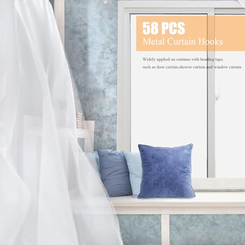 Image of 1.2 Inches Curtain Hooks, Sopito 58pcs Metal Drapery Pin and Hook for Door Window Shower Curtain, Silver