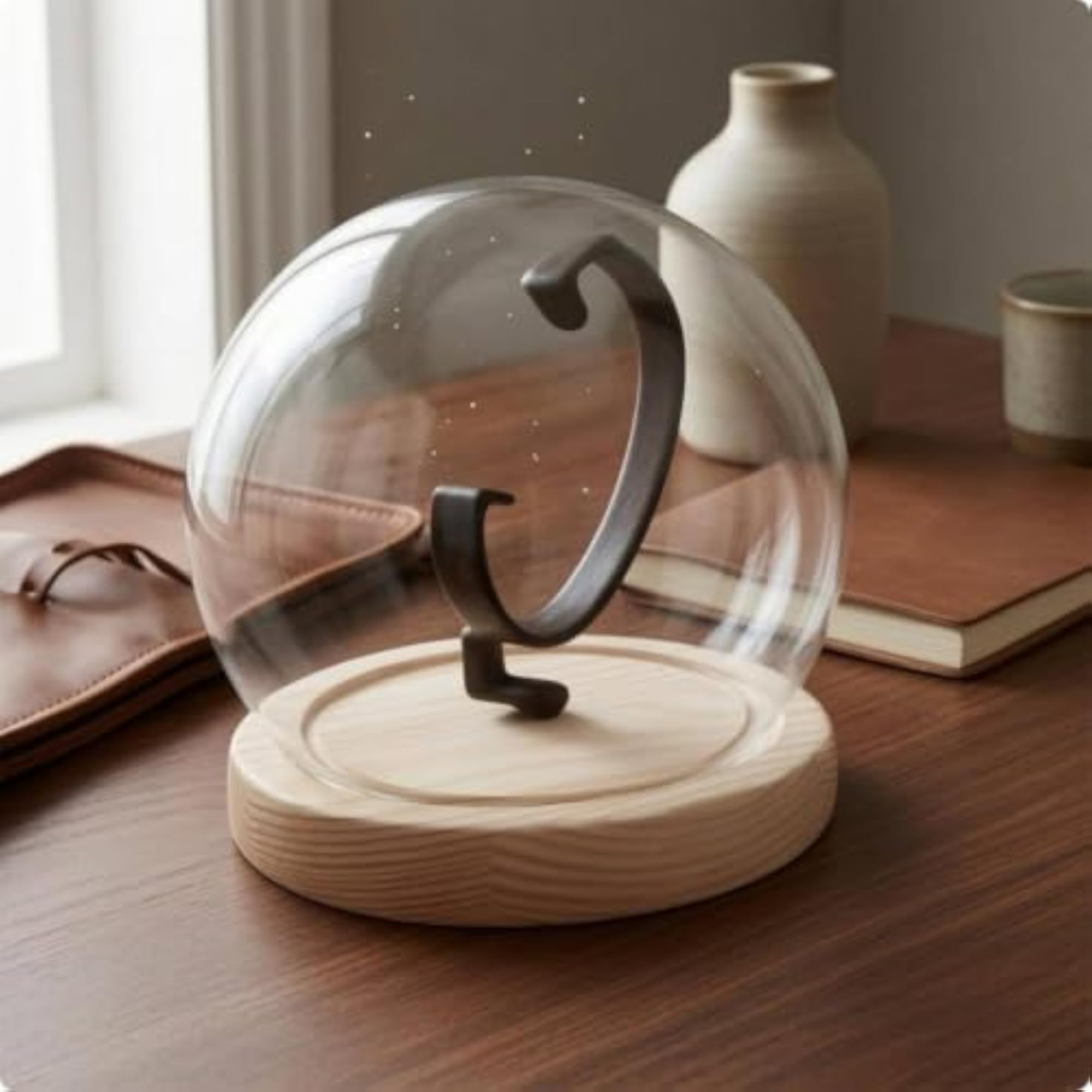 Compact Black Wood Single Watch Stand, Dust Protection