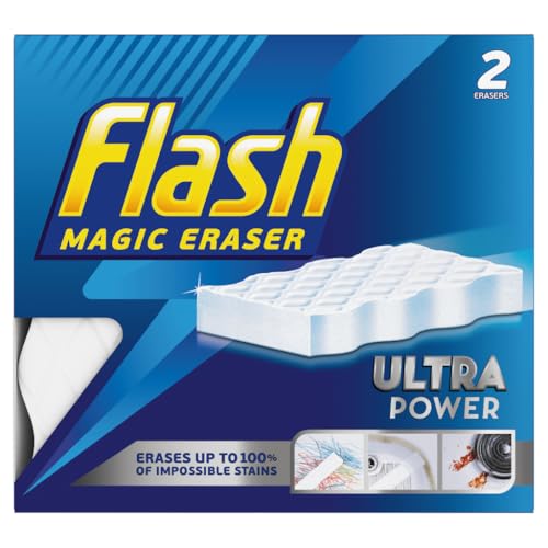 Flash Ultra Power Magic Eraser, Removes Impossible Stains Like Crayon on Walls, Tough Grease on Hobs or Grime on Wheel Hubs, 2X'