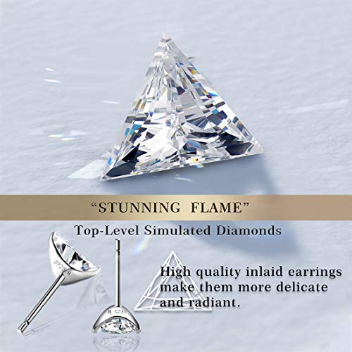 "Stunning Flame"18K White Gold Plated 925 Sterling Silver Cubic Zirconia Trillion Cut Stud Earrings | Triangle Cz Studs For Women, Men And Girls（Trillion，6） #TOP3