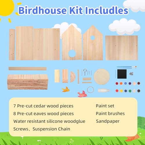 DIY Bird House Kit – Build Your Own Bird House, Natural Cedar Wood Craft Kit for Adults & Kids Ages 8-12, Pre-Drilled Easy Assembly, Eco-Friendly Birdhouse Kit (11.6x6.5x5.5in)