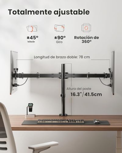 Miniatura 5 de Ergear Soporte 2 Monitores Para 13-32 Pulgadas, Soporte Dos Monitores, Brazo Monitor Peso Hasta 8kg