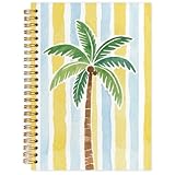 FDHSPAAM Tropical Coconut Palm Tree Beach Spiral Journal Notebook 5.5x8.3in, Blue and Yellow Striped Preppy Beach Journal, Ocean Notebooks for Note Taking, Tropical Botanical Hardcover Notebook