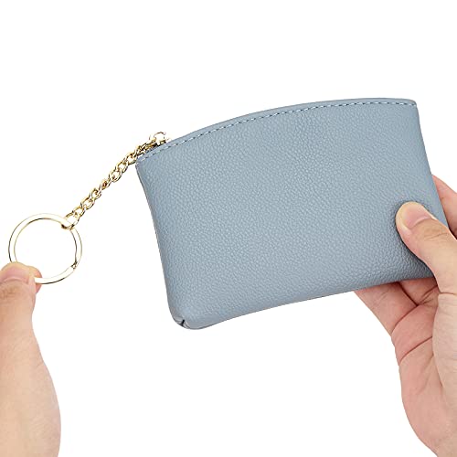 Wozeah Artificial Leather Coin Purse Change Purse With Key Chain Ring Zipper For Men Women (A Blue) #TOP5
